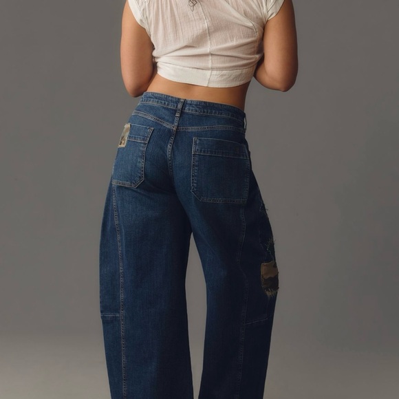 Pilcro Medium Denim Barrel Jeans with Camo patches - Picture 3 of 8